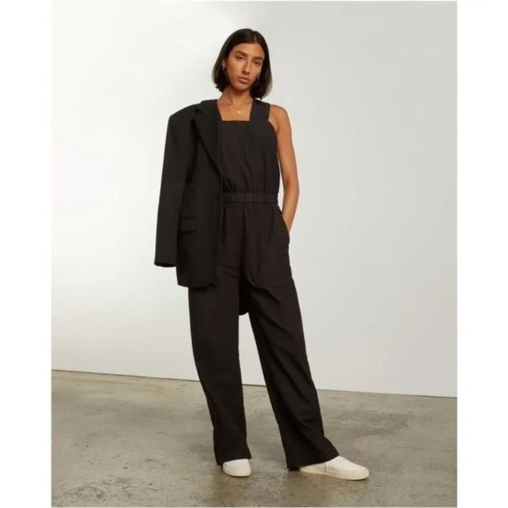 Everlane Black The Fatigue Apron Jumpsuit Cotton Linen 4